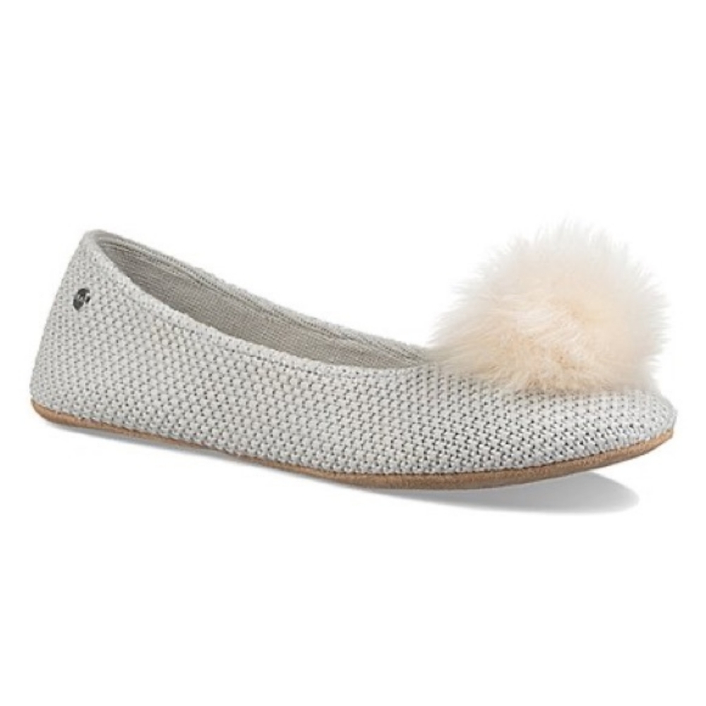NWT Heather Grey UGG® Australia Gray Andi Sheepskin Pom-Pom Ballet Slippers